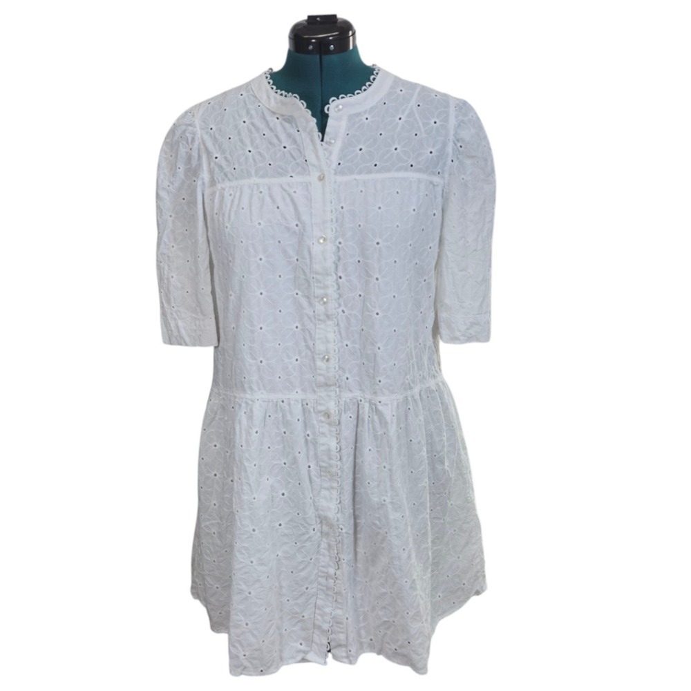 Rabbit Rabbit Rabbit‎ Button Down Lace Eyelet Dress White Short Sleeve Size XL